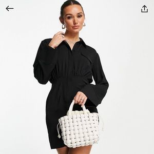 ASOS DESIGN button-up waisted mini shirt dress black size 12